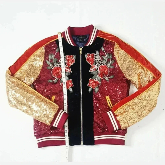 Dance & Marvel Women's Full Zip Retro Y2k DiscoGlitter Bomber Jacket Size  Small - Picture 5 of 8